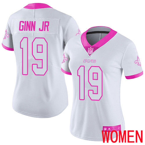 New Orleans Saints Limited White Pink Women Ted Ginn Jr Jersey NFL Football #19 Rush Fashion Jersey->women nfl jersey->Women Jersey